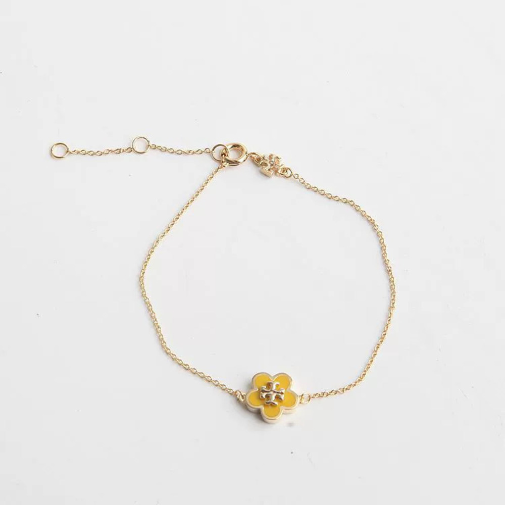 Tory Burch Gold Yellow Enamel Flower Bracelet
